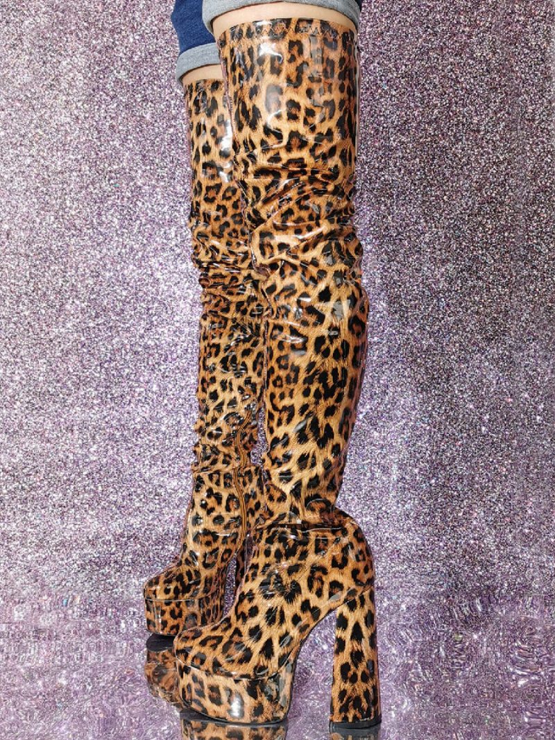 Sexy Overknee-stiefel Für Damen Mit Leopardenmuster Und Hohem Absatz Über Den Kniestiefeln - Leopard