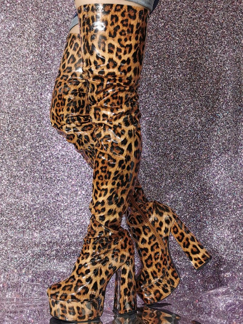 Sexy Overknee-stiefel Für Damen Mit Leopardenmuster Und Hohem Absatz Über Den Kniestiefeln - Leopard