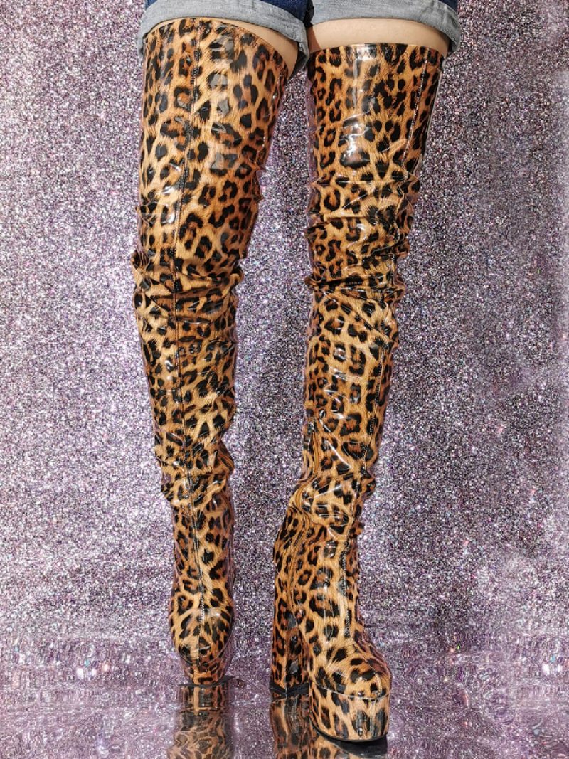 Sexy Overknee-stiefel Für Damen Mit Leopardenmuster Und Hohem Absatz Über Den Kniestiefeln - Leopard