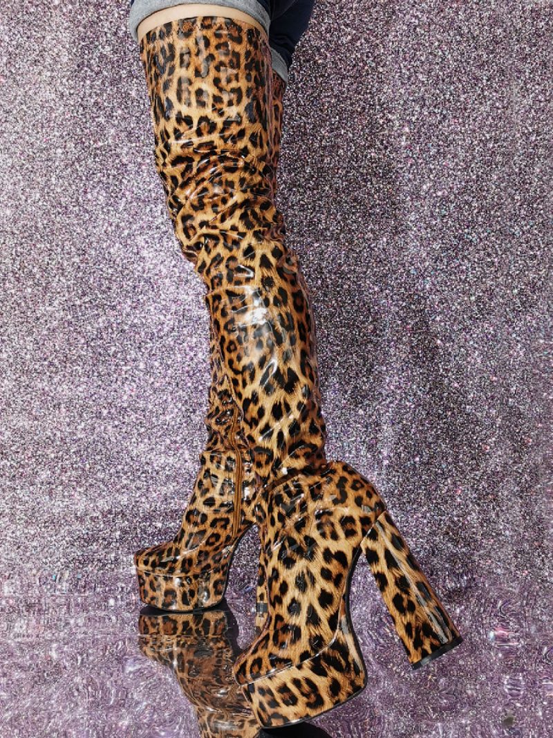 Sexy Overknee-stiefel Für Damen Mit Leopardenmuster Und Hohem Absatz Über Den Kniestiefeln - Leopard