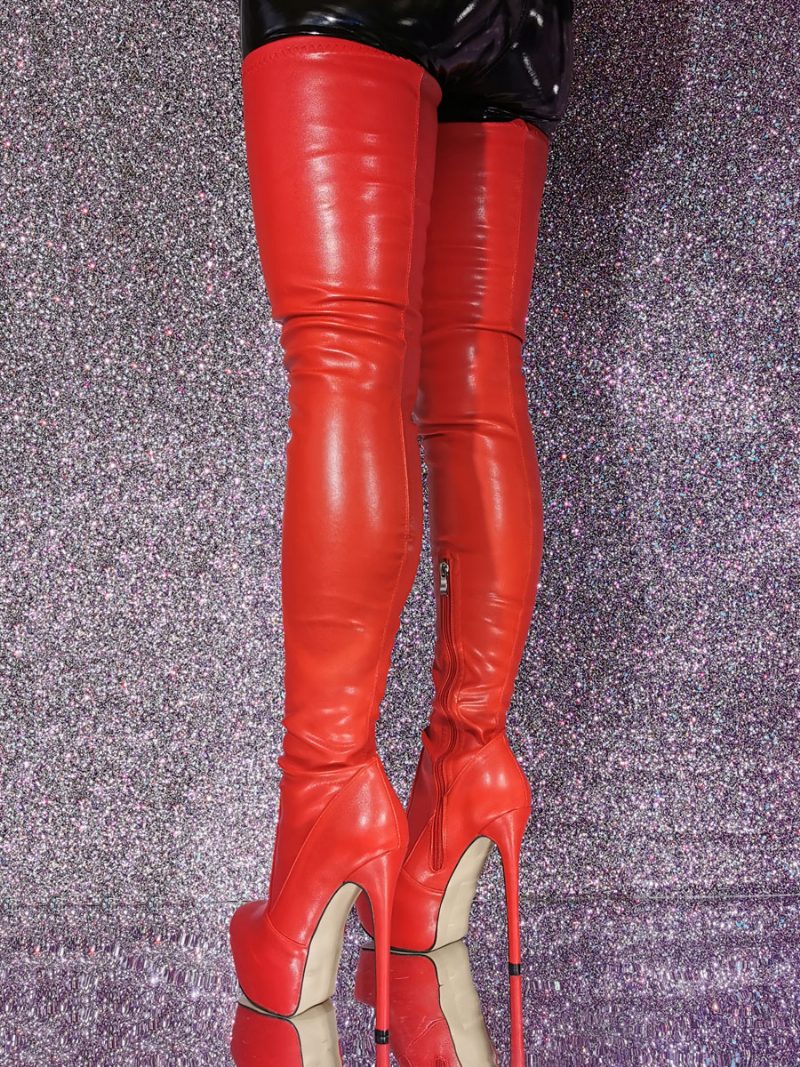 Sexy Overknee-stiefel Für Damen Mit Runder Zehenpartie Stiletto-absatz Und - Rot