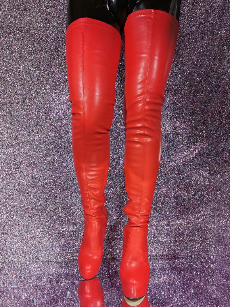 Sexy Overknee-stiefel Für Damen Mit Runder Zehenpartie Stiletto-absatz Und - Rot