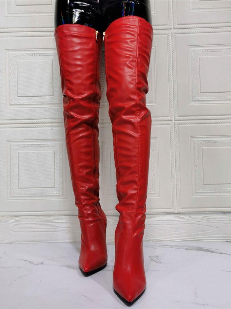 Sexy Overknee-stiefel Für Damen Stiletto-absatz Oberschenkelhohe Stiefel - Rot