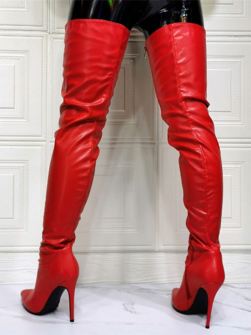 Sexy Overknee-stiefel Für Damen Stiletto-absatz Oberschenkelhohe Stiefel - Rot