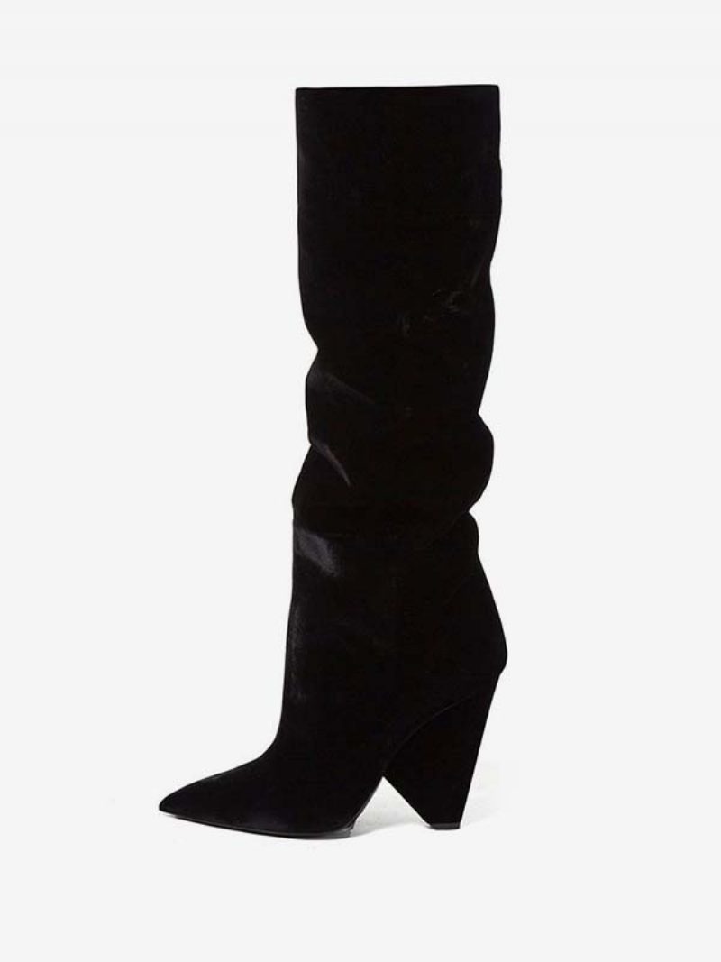 Slouch-stiefel Für Damen Schwarz Mit Spitzer Zehenpartie Und Kniehohen Stiefeln Aus Wildleder