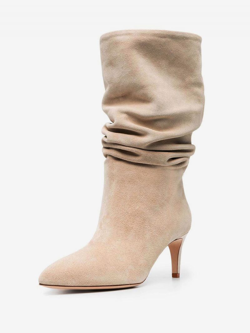 Slouchy Kitten-heel-stiefel Für Damen Mit Mittlerer Wade - Hellhellgelb