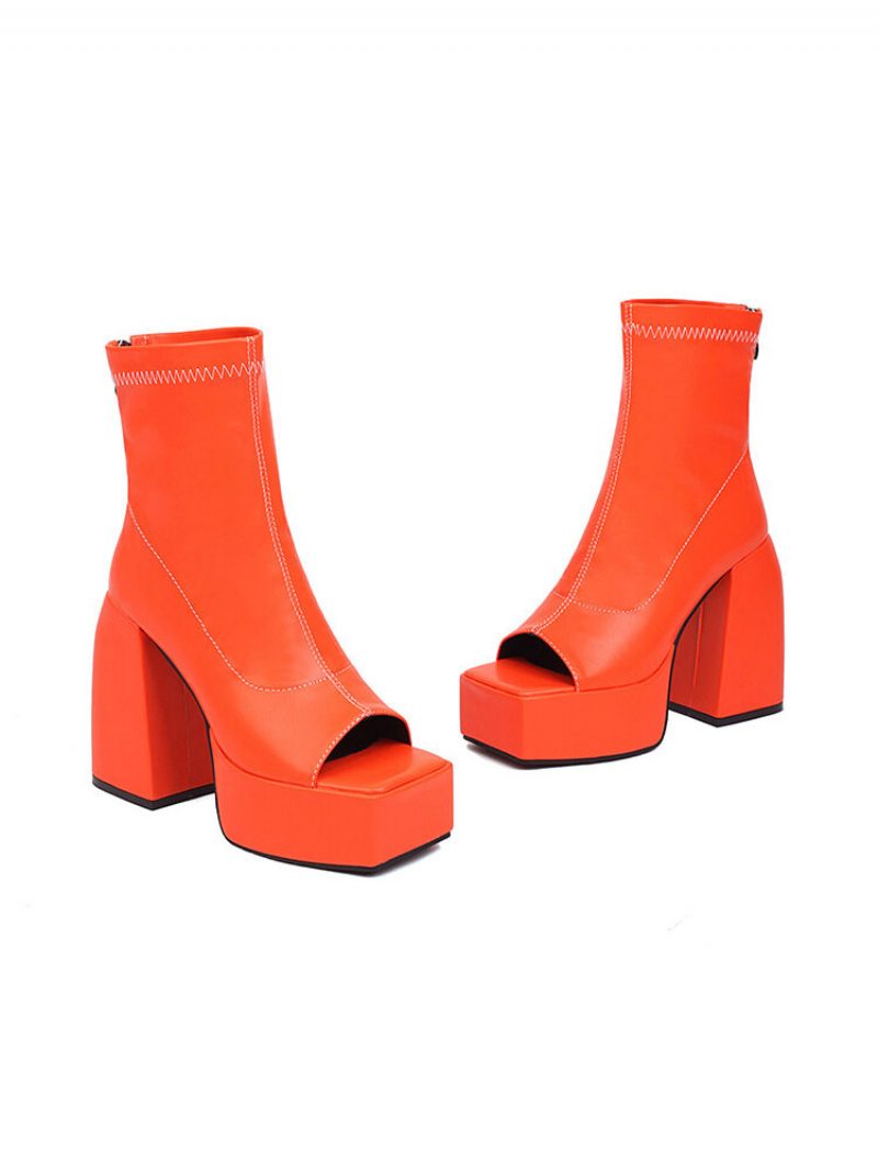 Sommerstiefel Mit Peep-toe Für Damen Plattform Klobige Absätze - Orange