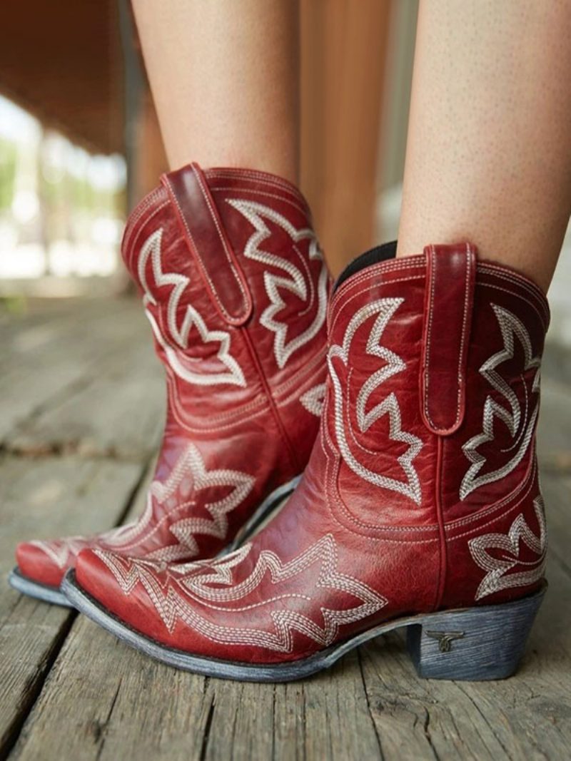 Westernstiefel Für Damen Bestickte Cowboystiefel - Burgunderrot