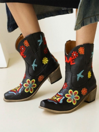 Westernstiefel Für Damen Spitze Zehen Blumen Bestickte Cowboystiefel