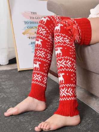 Graues Weihnachtsmuster 1 Paar Für Damen Warm Gestrickt Herbst Und Winter Winddicht Kältebeständig Stiefelmanschetten Yoga