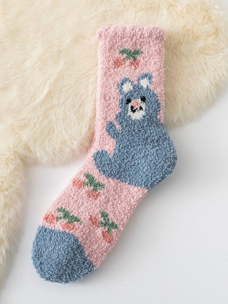 Hellbraunes Bärenmuster Hochwertig Flauschig Gestrickt Für Den Winter Dick Warm Gemütlich Calcetines Felpa Floor Invierno Damensocken - Rosa