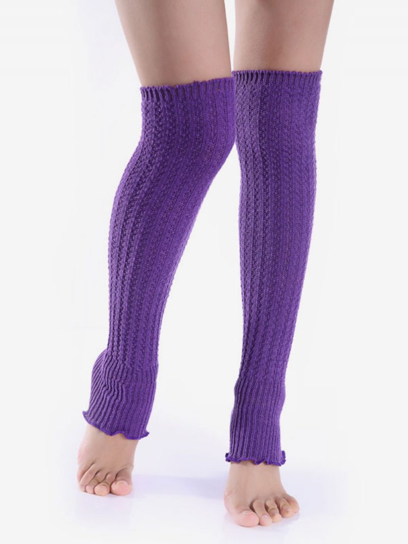 Rote Socken 1 Paar Bein Warme Damen Gestrickt Herbst Winter Winddicht Kältebeständig Stiefelmanschetten Für Yoga - Lila