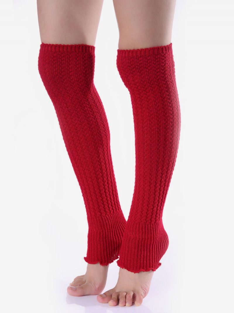 Rote Socken 1 Paar Bein Warme Damen Gestrickt Herbst Winter Winddicht Kältebeständig Stiefelmanschetten Für Yoga - Rot