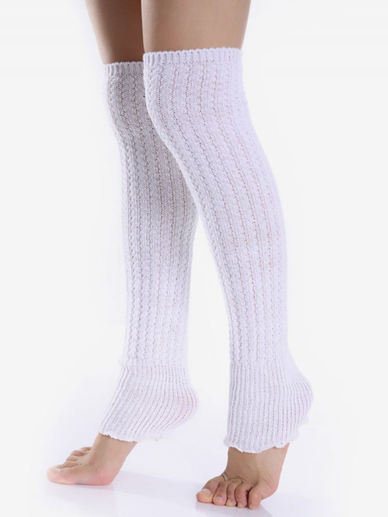 Rote Socken 1 Paar Bein Warme Damen Gestrickt Herbst Winter Winddicht Kältebeständig Stiefelmanschetten Für Yoga - Weiß