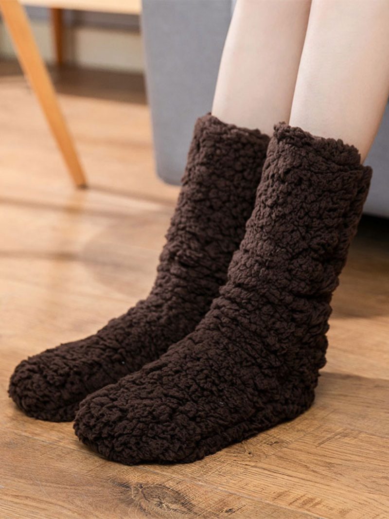 Schwarze Socken Hochwertig Flauschig Gestrickt Für Den Winter Dick Warm Gemütlich Calcetines Felpa Floor Invierno Damensocken - Kaffeebraun