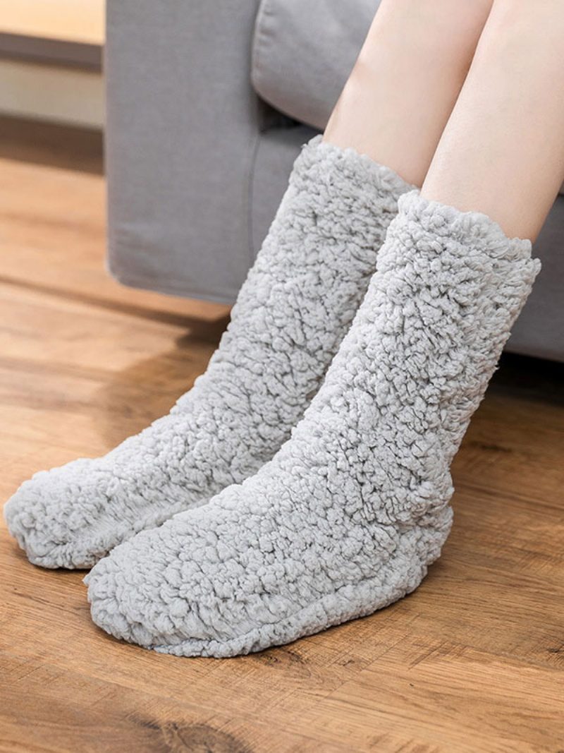 Schwarze Socken Hochwertig Flauschig Gestrickt Für Den Winter Dick Warm Gemütlich Calcetines Felpa Floor Invierno Damensocken - Hellgrau