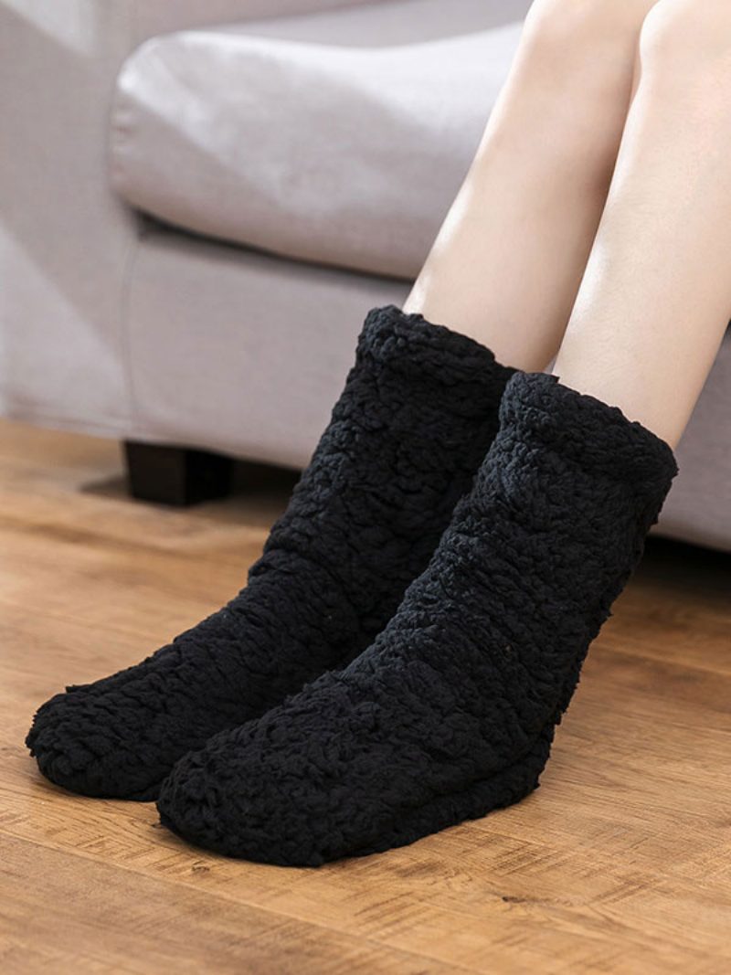 Schwarze Socken Hochwertig Flauschig Gestrickt Für Den Winter Dick Warm Gemütlich Calcetines Felpa Floor Invierno Damensocken - Schwarz