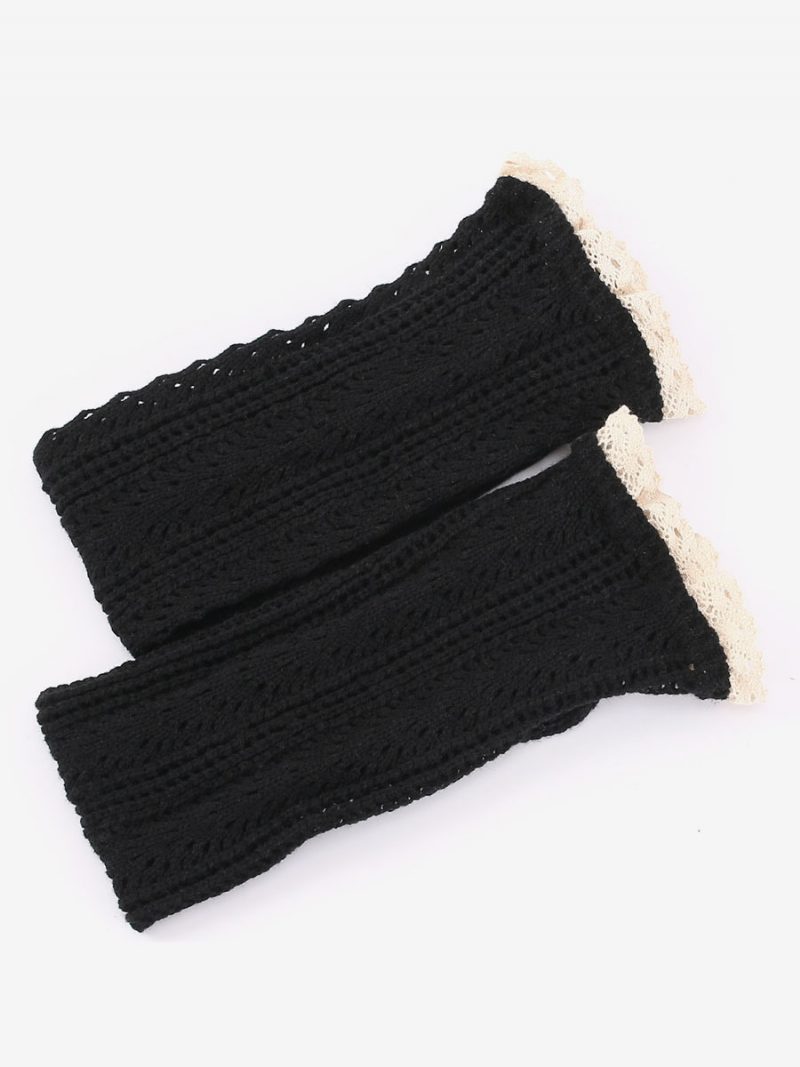 Schwarze Spitze Hochwertig Flauschig Gestrickt Für Den Winter Dick Warm Gemütlich Calcetines Felpa Floor Invierno Damensocken - Schwarz