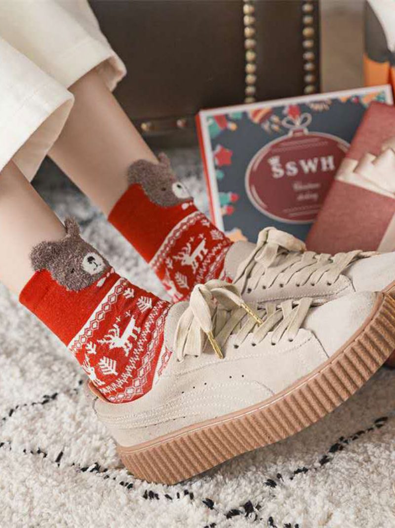 Socken Gelb Poly/baumwollmischung Weihnachtsmuster Weihnachtsgeschenk Heimkleidung Winter Warm Niedlich Acc - Rot