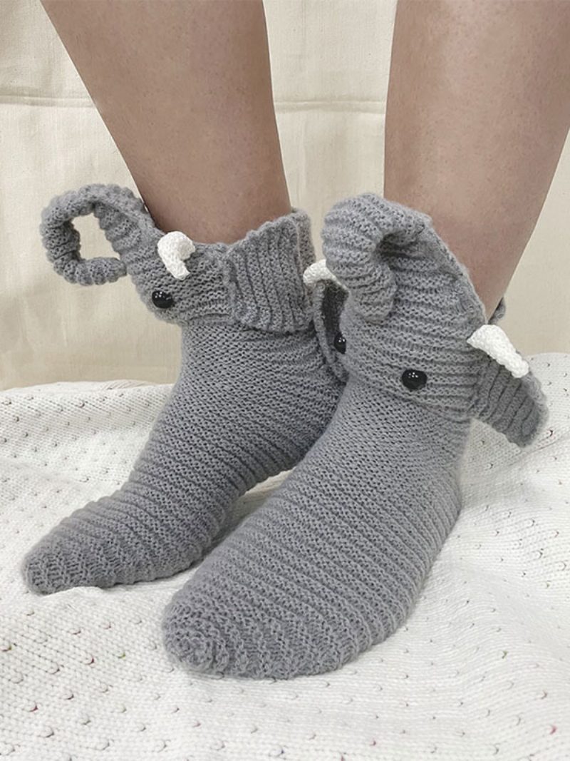 Socken Grau Poly/baumwollmischung Animal Print Elefant Home Wear Winter Warm Niedlich Acc - Grau