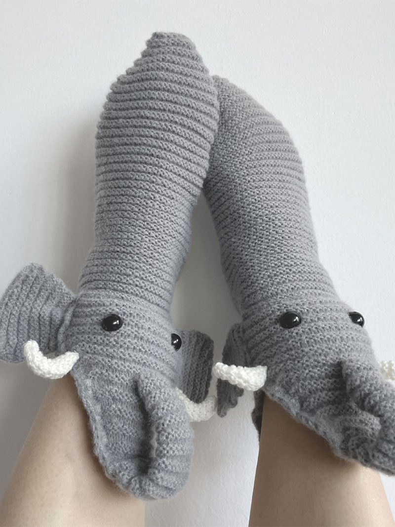 Socken Grau Poly/baumwollmischung Animal Print Elefant Home Wear Winter Warm Niedlich Acc - Grau