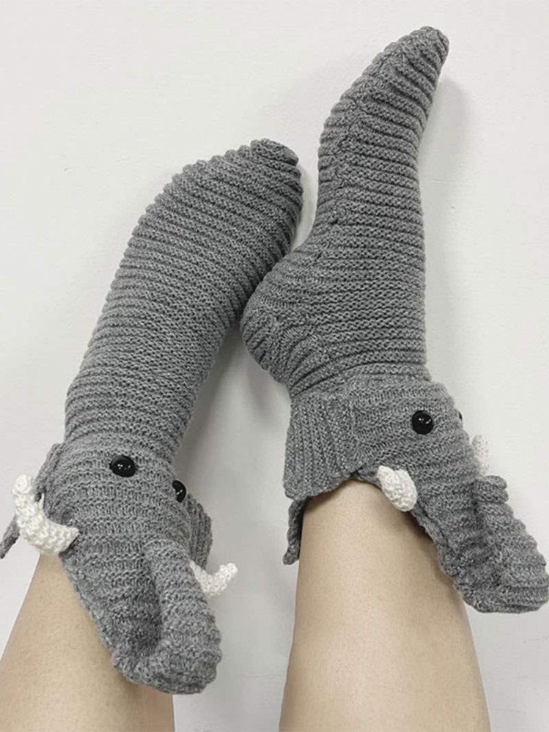 Socken Grau Poly/baumwollmischung Animal Print Elefant Home Wear Winter Warm Niedlich Acc - Grau