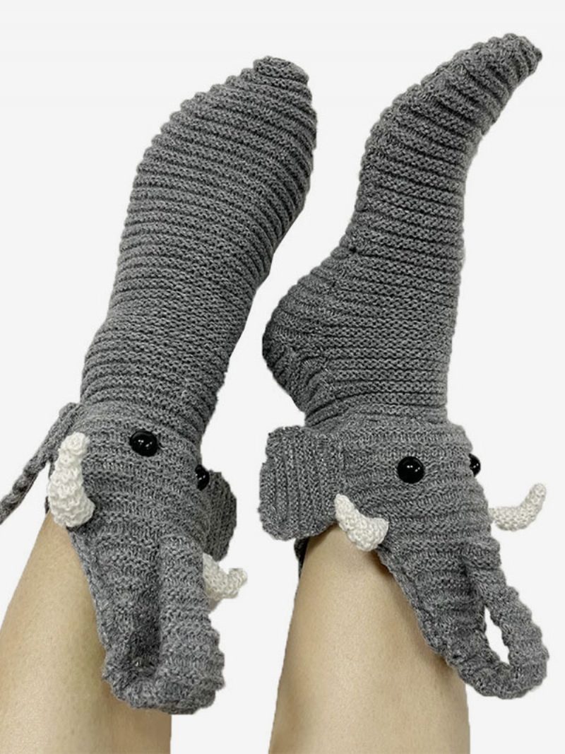 Socken Grau Poly/baumwollmischung Animal Print Elefant Home Wear Winter Warm Niedlich Acc - Grau