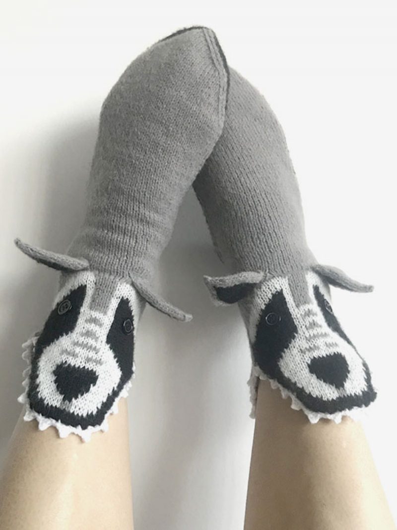 Socken Graue Poly-/baumwollmischung Mit Animal-print Winter Warm Acc