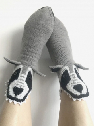 Socken Graue Poly-/baumwollmischung Mit Animal-print Winter Warm Acc