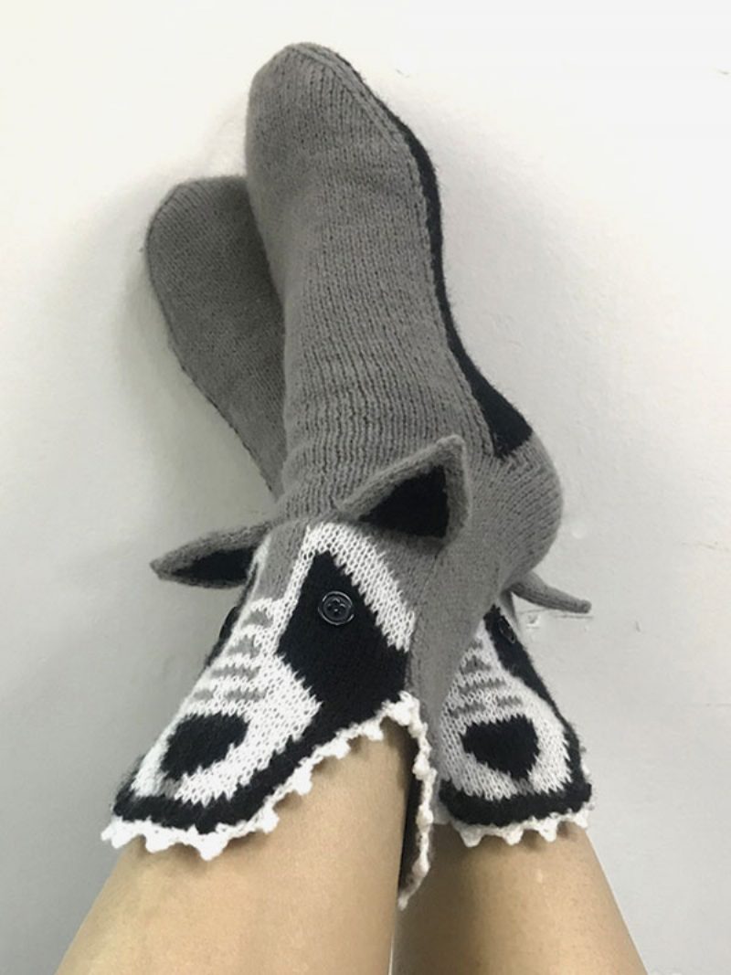 Socken Graue Poly-/baumwollmischung Mit Animal-print Winter Warm Acc - Grau