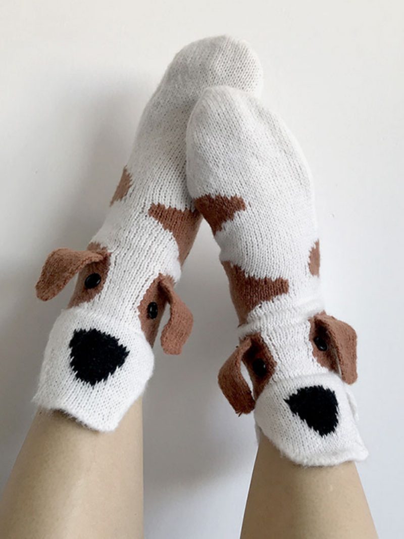 Socken Graue Poly-/baumwollmischung Mit Animal-print Winter Warm Acc - Weiß