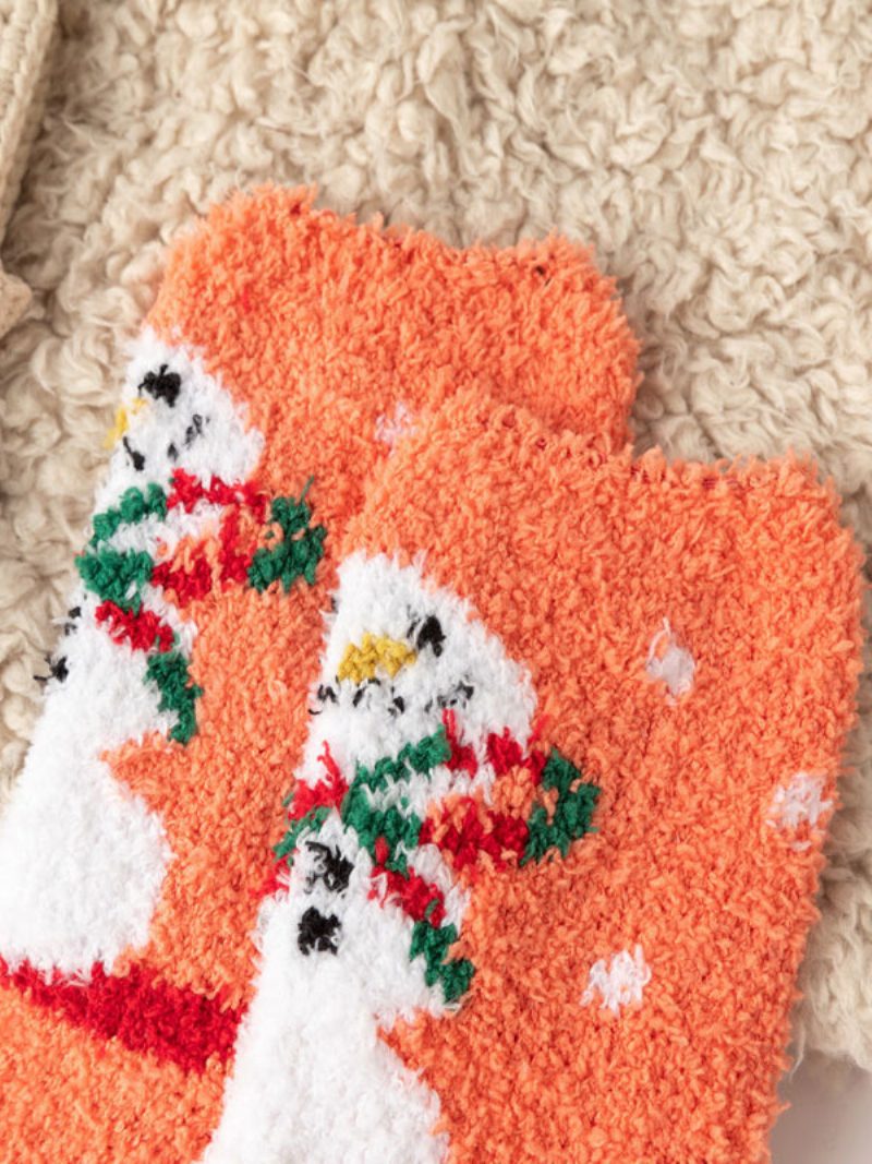 Socken Orange Coral Fleece Weihnachtsmuster - Orange