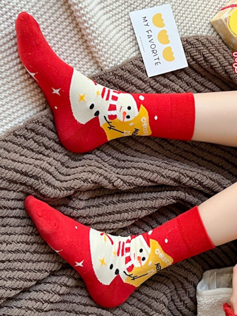 Socken Rot Poly/baumwollmischung Weihnachtsmuster Weihnachtsgeschenk Heimkleidung Winter Warm Niedlich Acc - Rot