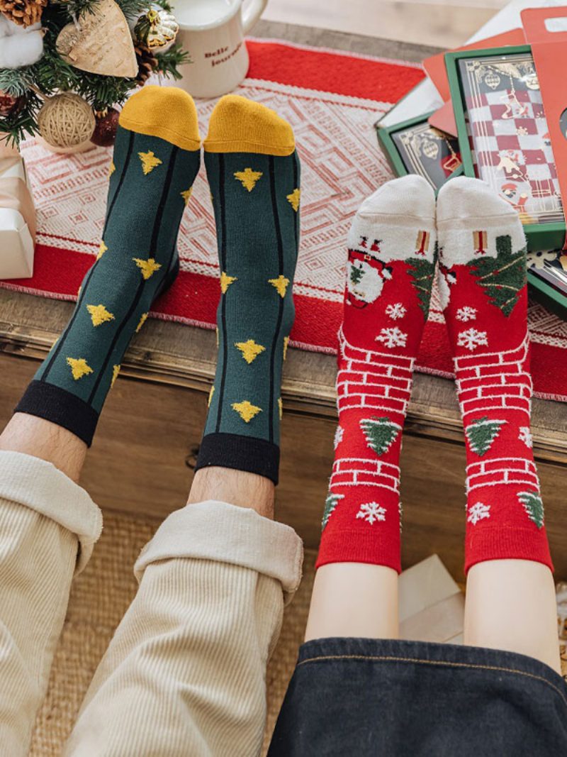 Socken Rote Baumwollmischung Mit Weihnachtsmuster - Grün