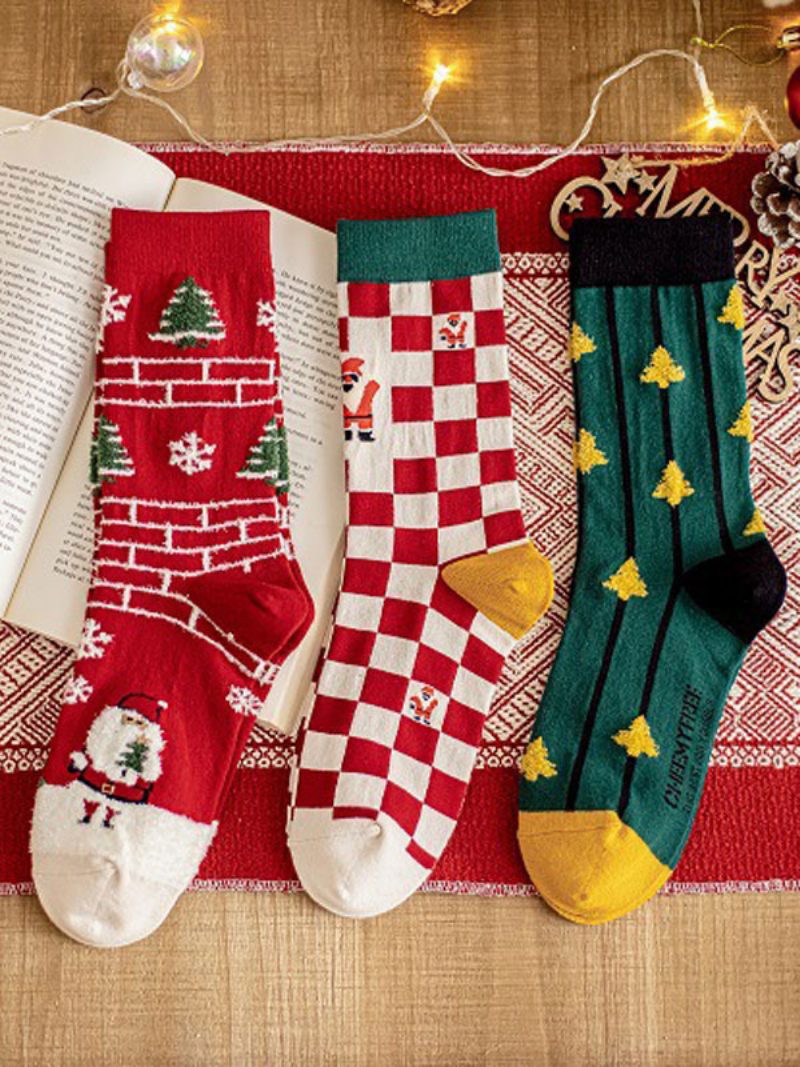 Socken Rote Baumwollmischung Mit Weihnachtsmuster - Grün