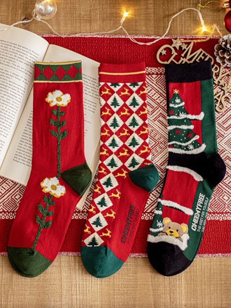 Socken Rote Baumwollmischung Mit Weihnachtsmuster - Rot