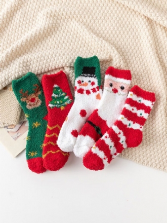 Socken Rotes Korallenvlies Mit Weihnachtsmuster