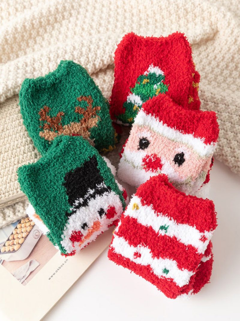 Socken Rotes Korallenvlies Mit Weihnachtsmuster - Rot