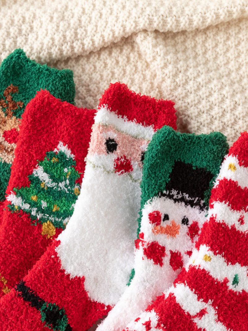 Socken Rotes Korallenvlies Mit Weihnachtsmuster - Rot