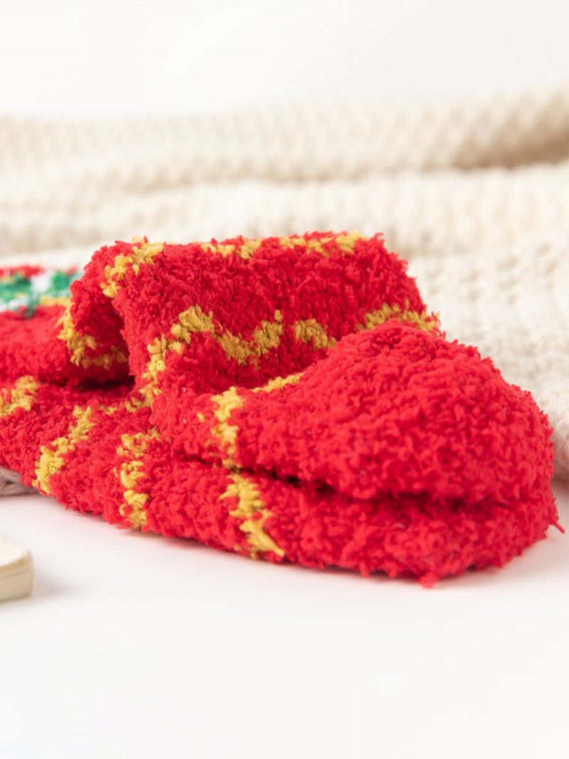 Socken Rotes Korallenvlies Mit Weihnachtsmuster - Rot