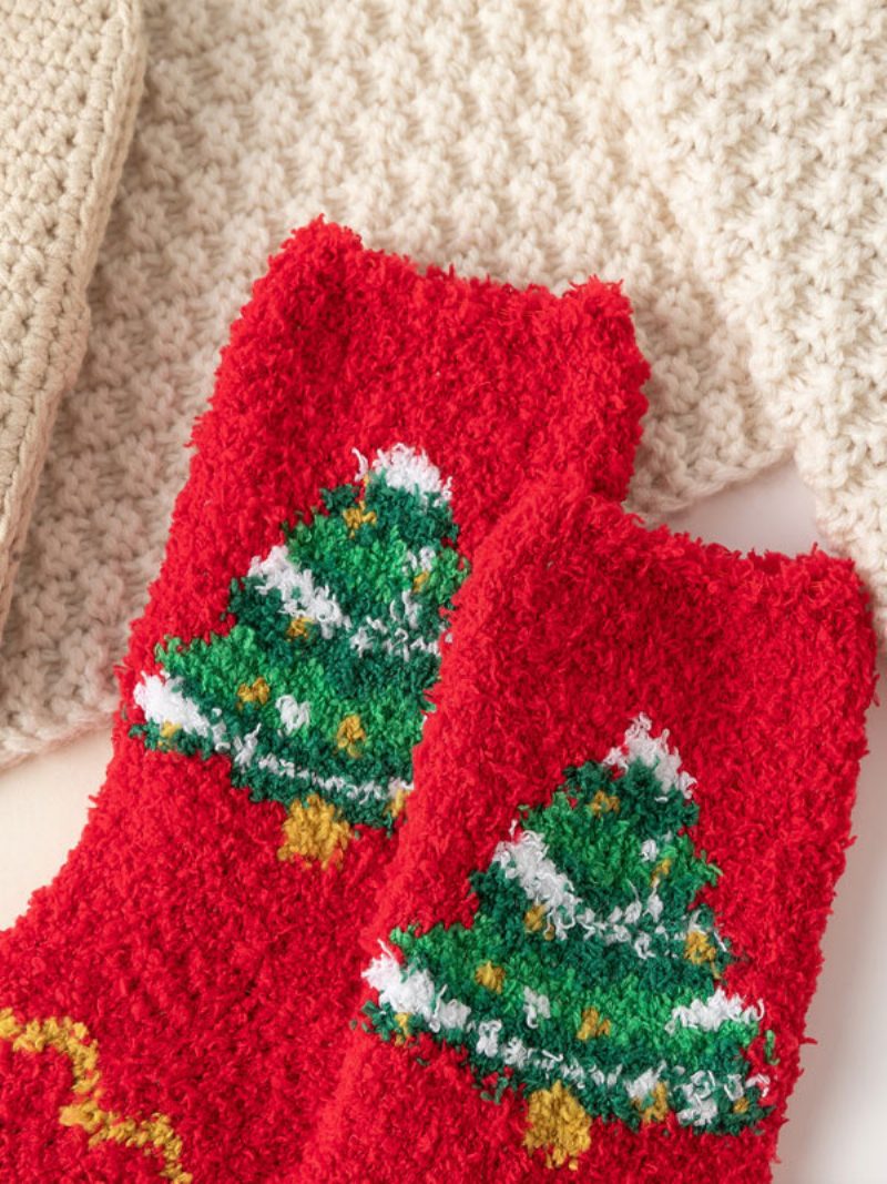 Socken Rotes Korallenvlies Mit Weihnachtsmuster - Rot