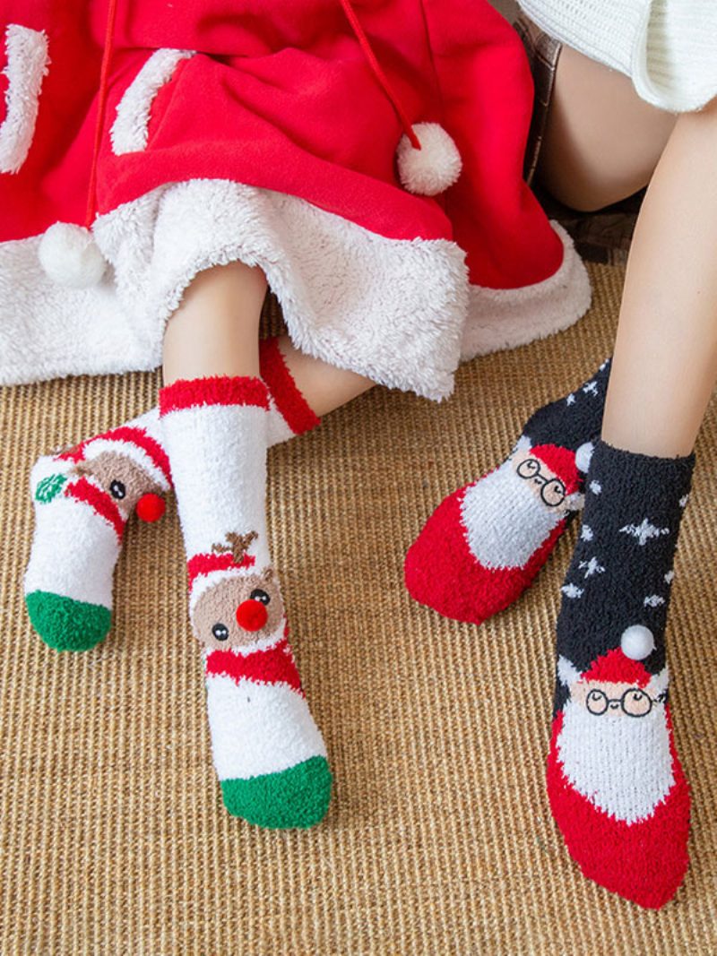 Socken Rotes Korallenvlies Mit Weihnachtsmuster - Rot