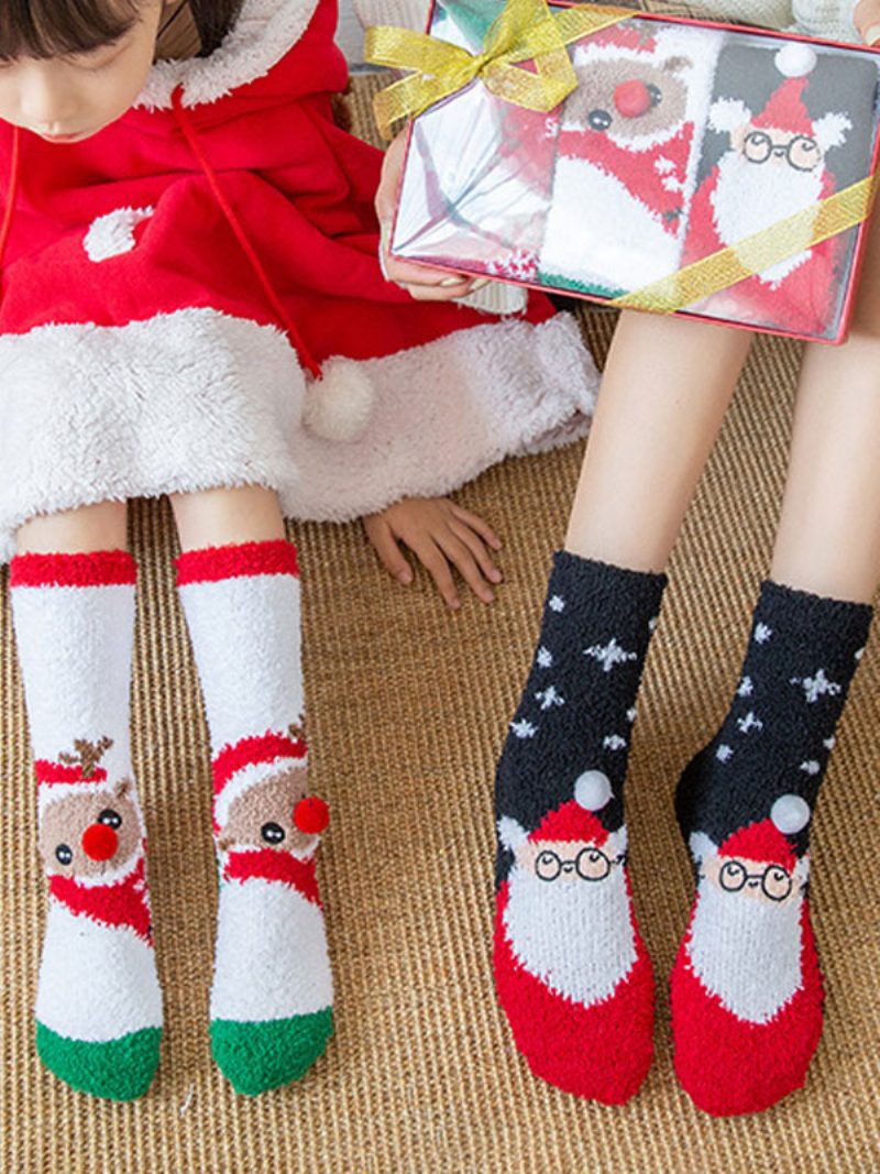 Socken Rotes Korallenvlies Mit Weihnachtsmuster - Rot