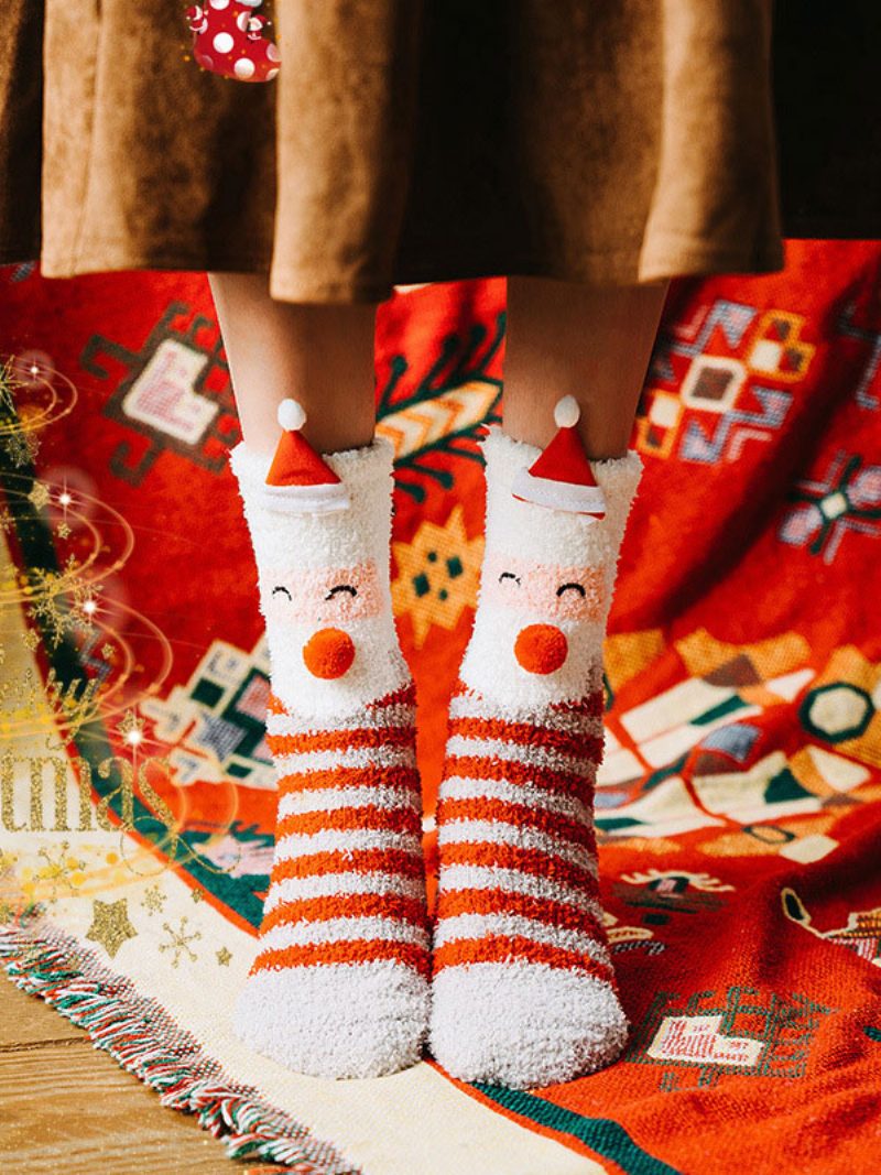 Socken Weiße Poly-/baumwollmischung Weihnachtsmuster Weihnachtsgeschenk Heimkleidung Winter Warm Süß Acc