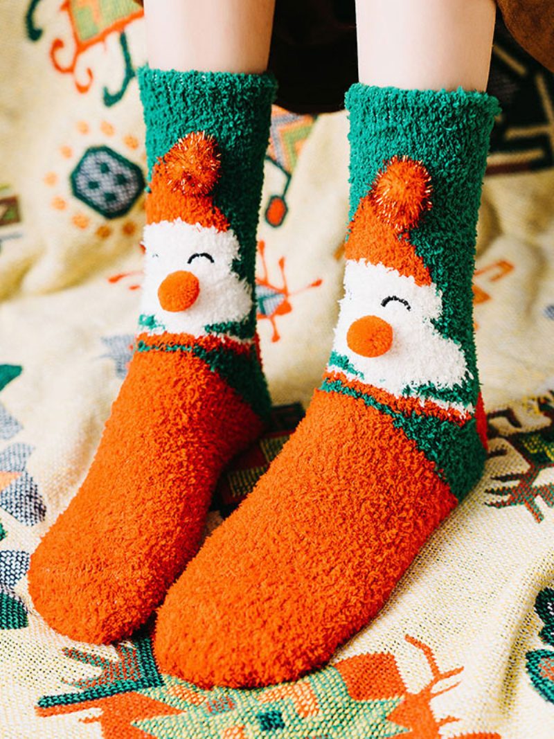 Socken Weiße Poly-/baumwollmischung Weihnachtsmuster Weihnachtsgeschenk Heimkleidung Winter Warm Süß Acc - Grün