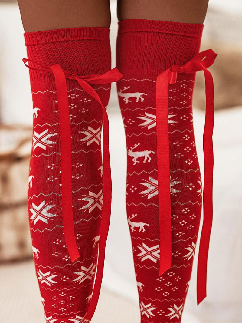 Strümpfe Mit Weihnachtsmuster Gerippter Rand Wintersocken - Rot