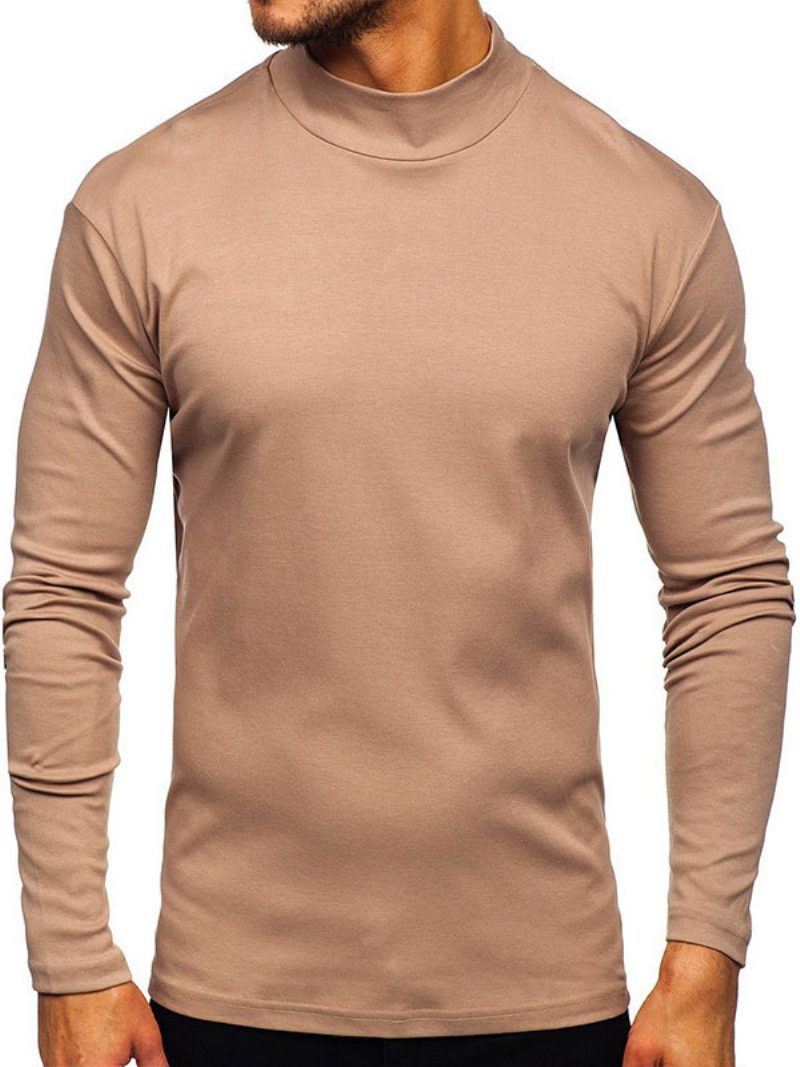 Herren-t-shirts Lässig Hoher Kragen Übergroße Lange Ärmel - Khaki