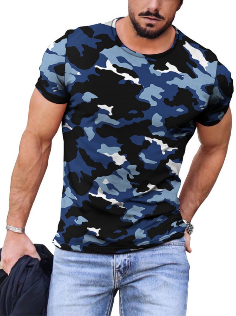 Herren-t-shirts Lässig Stehkragen Farbblock Kurze Ärmel - Blau