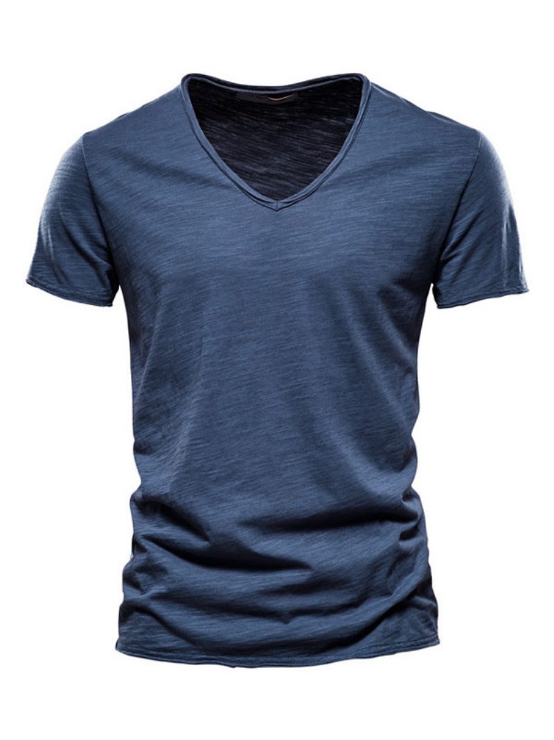 Herren T-shirts Schicker V-ausschnitt Mit Kurzen Ärmeln - Dunkles Marineblau