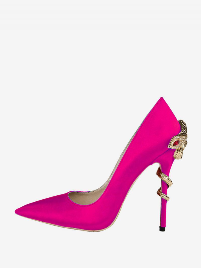 Damen-abendpumps Mit Schlangenabsatz Aus Satin - Rose